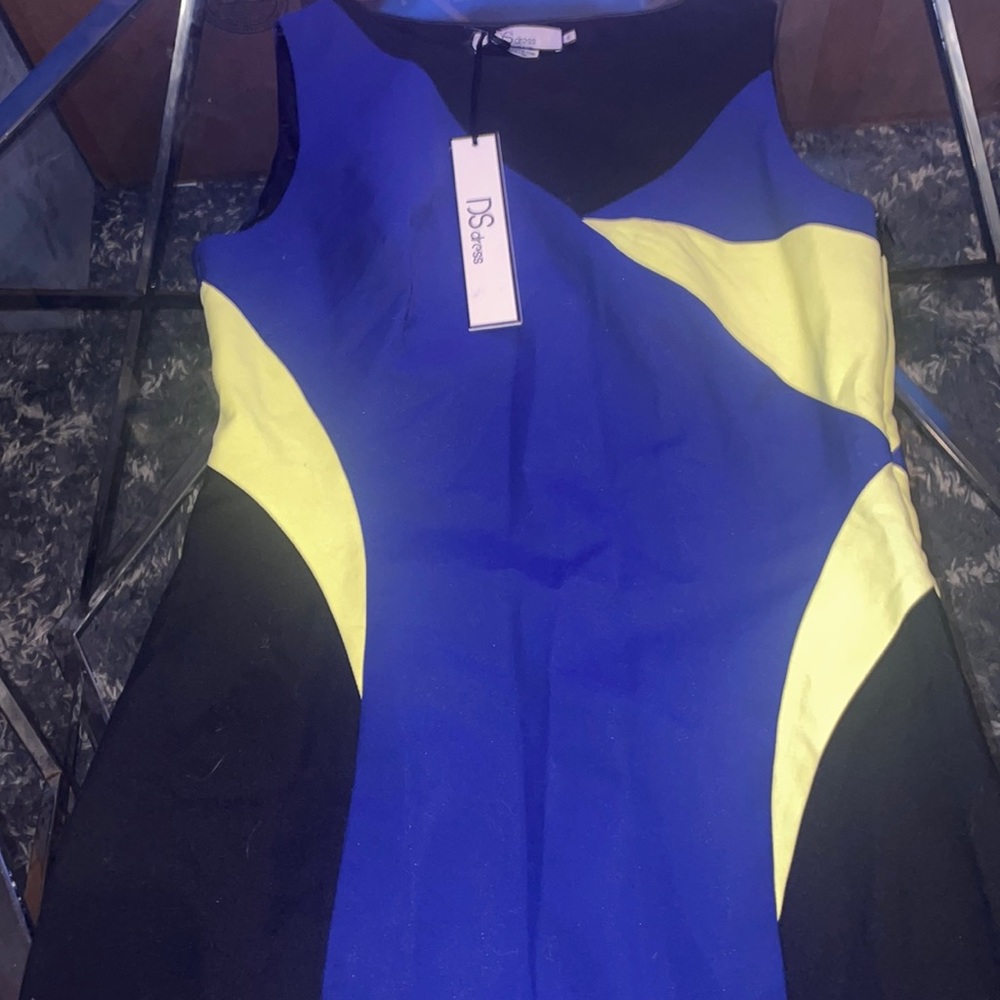 Black blue and neon green dress, womens size 10.